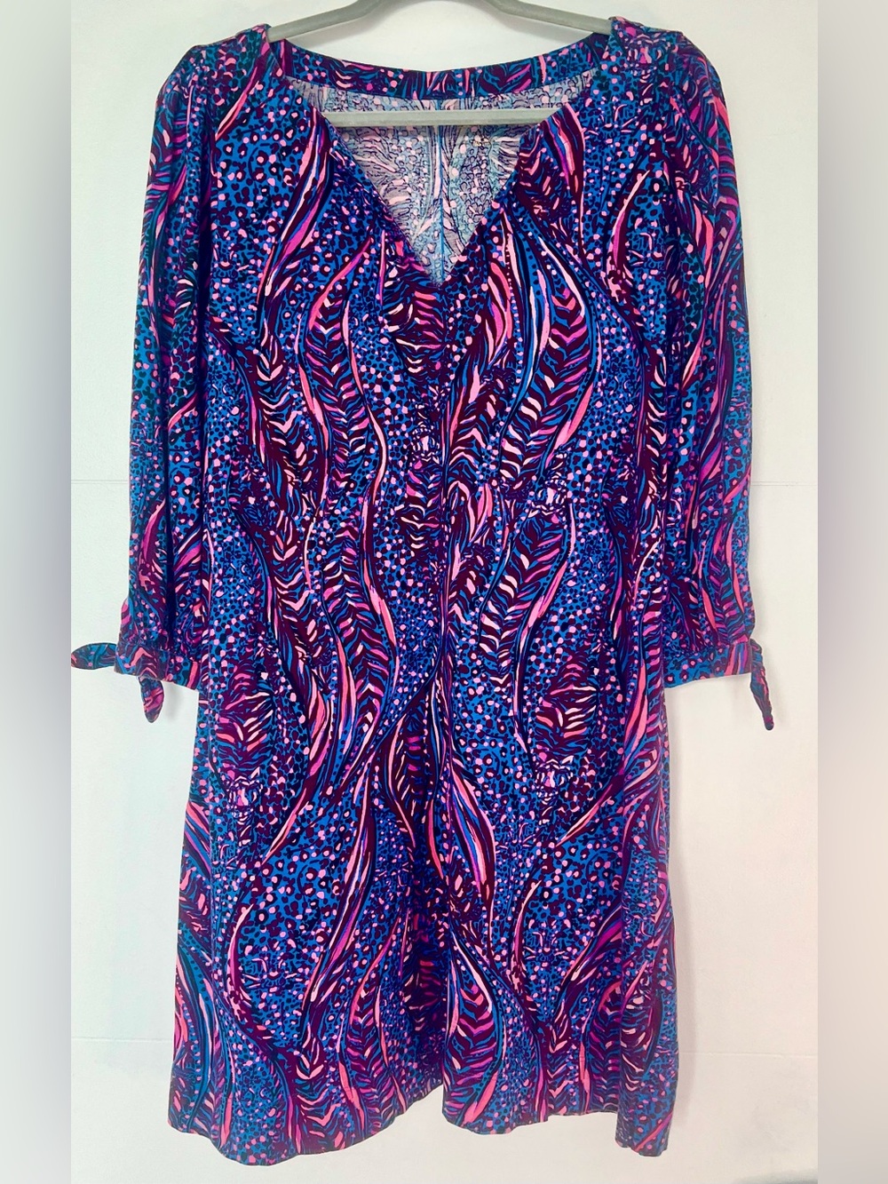 Lilly Pulitzer Cath Dress M Blue Pink Flare Always Pawsitive 006076 Cotton